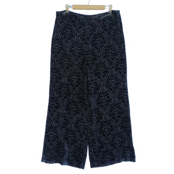 Silk Culture Wide Leg Velvet Pants Size 14 NWT Black Fleur De Lis High Waist - Picture 1 of 7